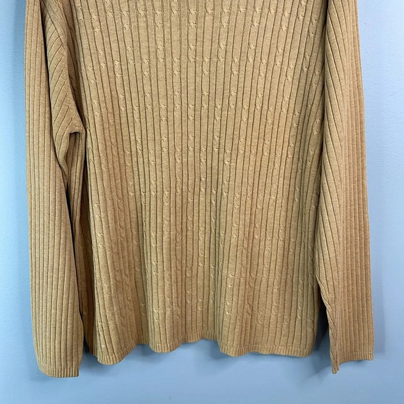 VINTAGE 90s Gloria Vanderbilt Ribbed Cable-knit Turtleneck Sweater Camel Tan XL - Picture 5 of 10